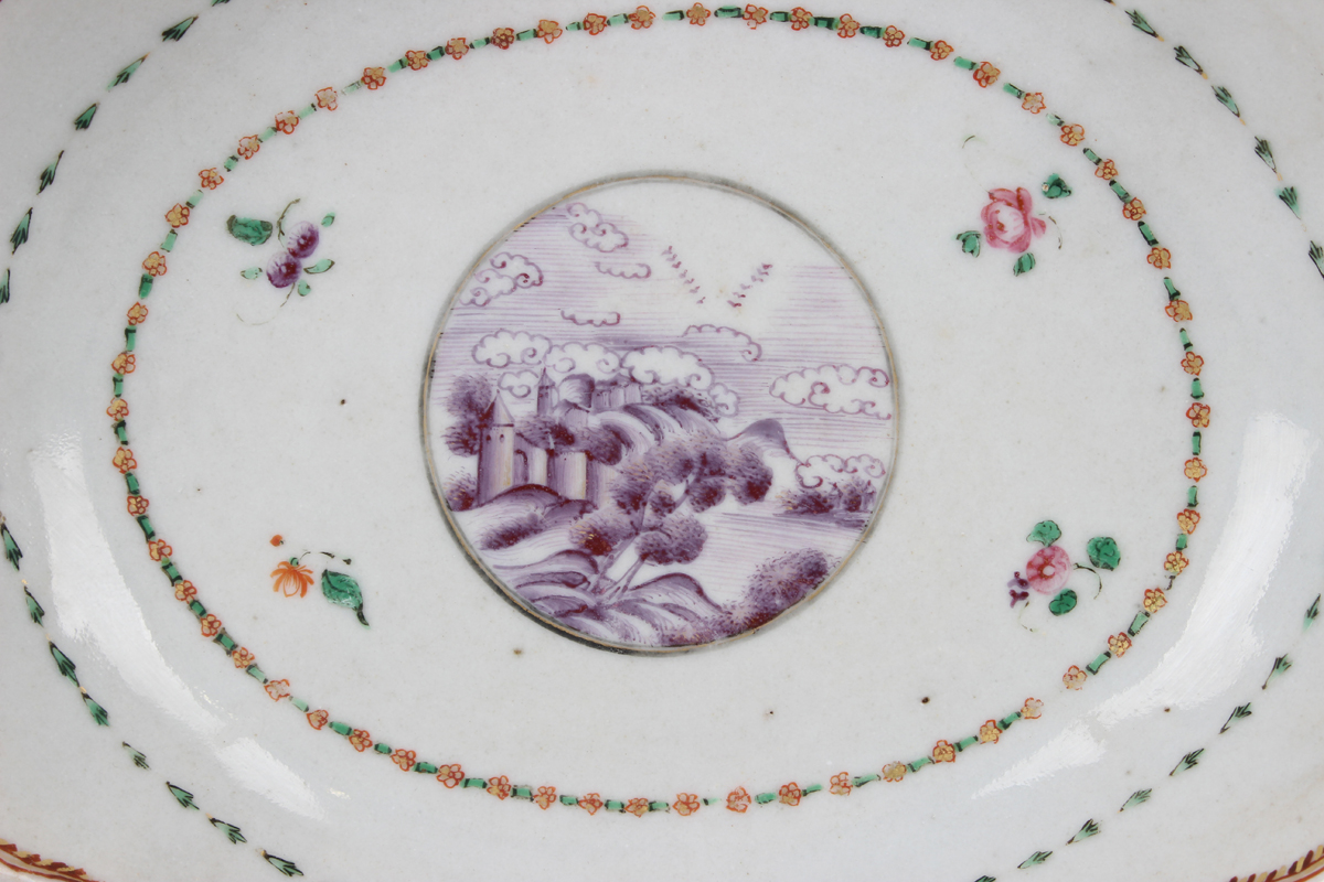 A small group of Chinese export porcelain, Qianlong period, comprising a pair of oval dishes, length - Image 14 of 23