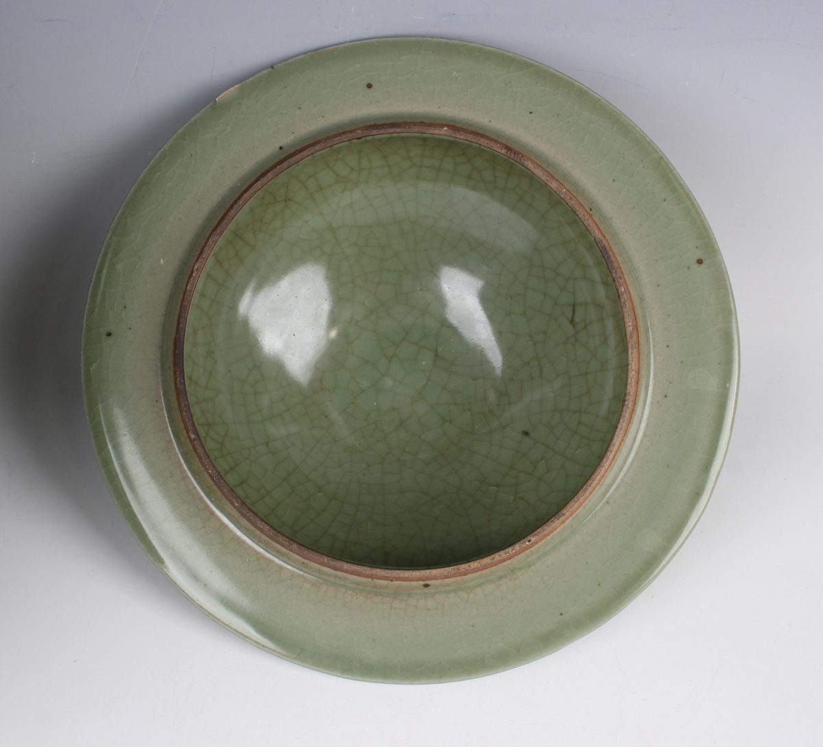 A Chinese carved celadon glazed jar and domed cover, Ming style but modern, carved in low relief - Image 4 of 11