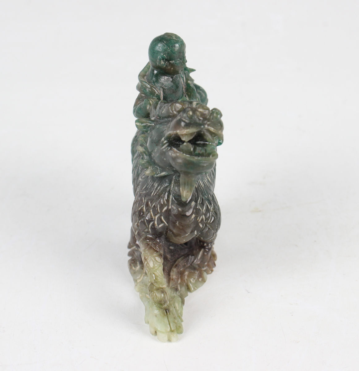 A Chinese jade pendant with wood stand, mid-20th century, the two-piece pendant with carved and - Image 16 of 22