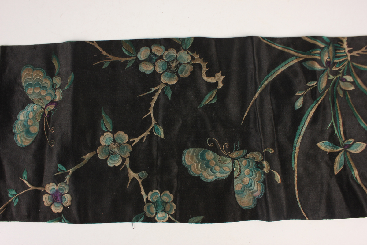 A small collection of Chinese export silkwork, late Qing dynasty, including a collar, decorated with - Image 9 of 43