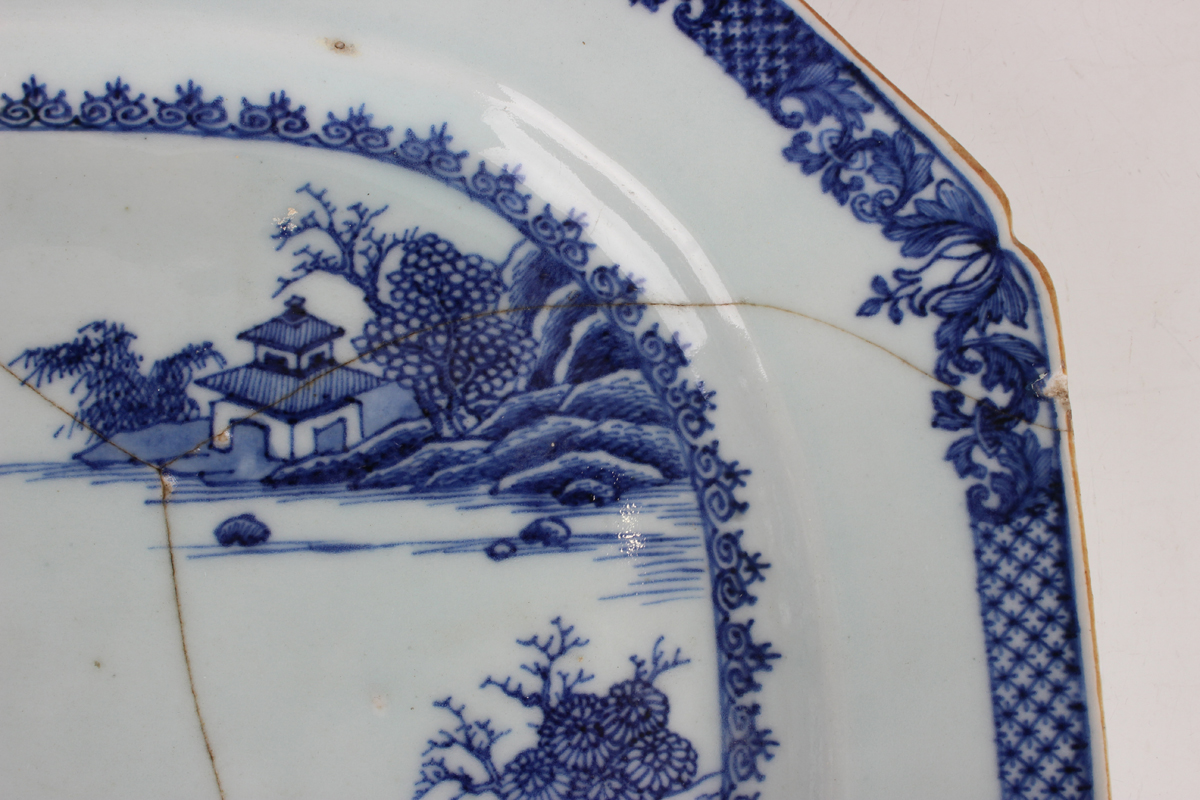 A group of six Chinese blue and white export porcelain meat dishes, Qianlong period, comprising four - Image 25 of 44