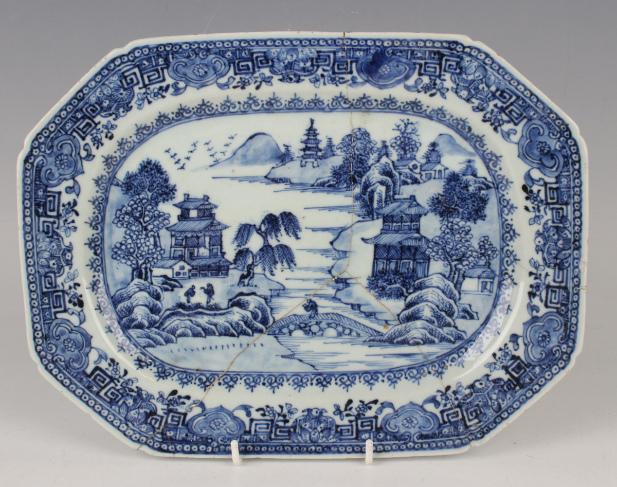 A group of six Chinese blue and white export porcelain meat dishes, Qianlong period, comprising four - Image 9 of 44