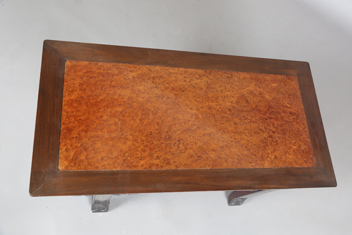 A Chinese hardwood low table, 20th century, the rectangular top inset with a burr wood panel, the - Image 20 of 20