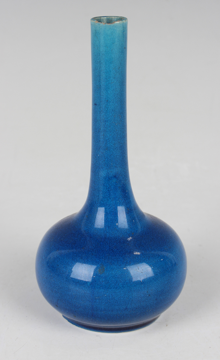 A Chinese yellow glazed pottery bottle vase, late 19th century, with fine crackled glaze, height - Image 8 of 15