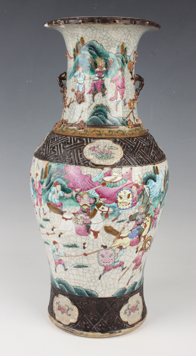 A Chinese famille rose crackle glazed porcelain vase, early 20th century, the baluster body - Image 7 of 8