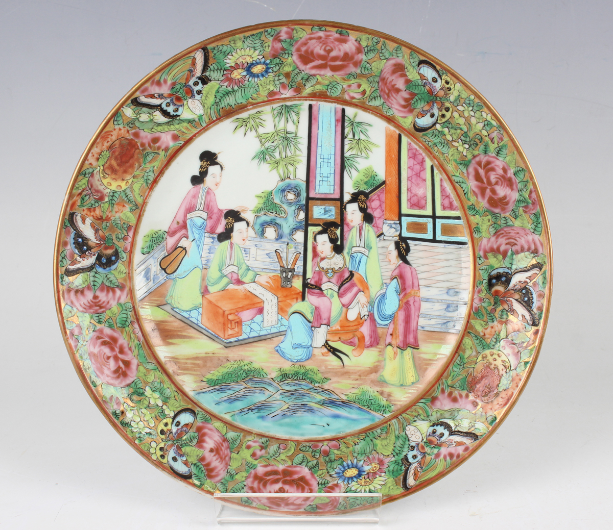 A set of six Chinese Canton famille rose porcelain plates, mid-19th century, each painted with a - Image 18 of 26