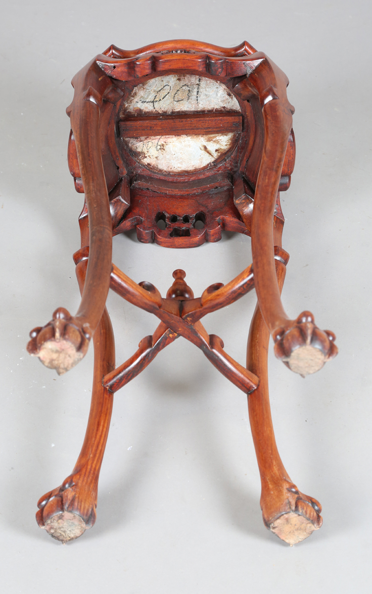 A Chinese hardwood jardinière stand, 20th century, the shaped top inset with a grey marble panel - Image 6 of 21