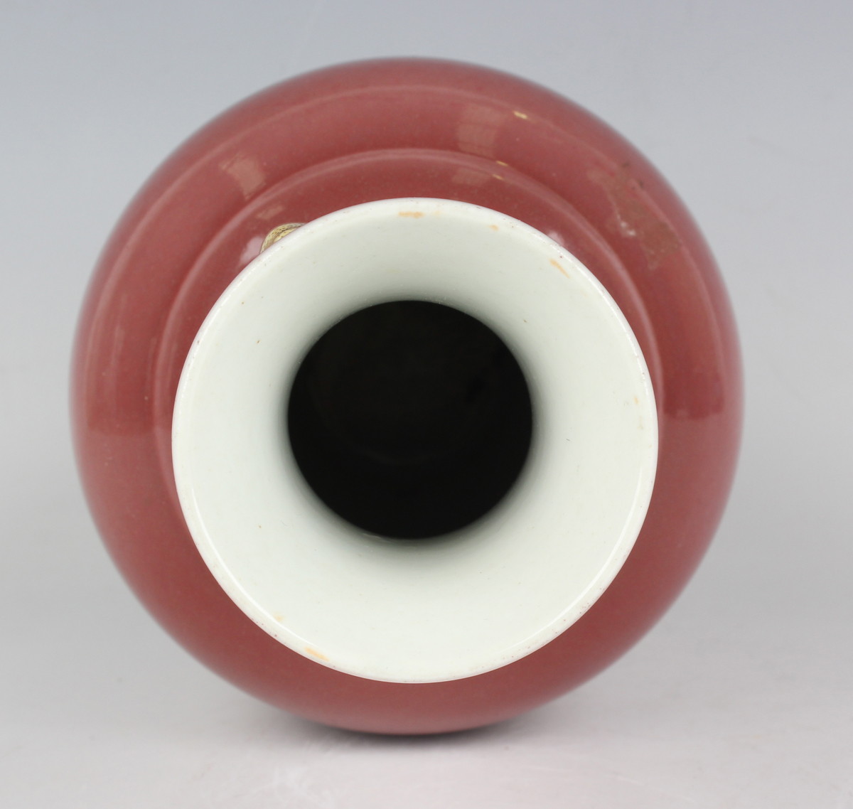 A Chinese sang-de-boeuf porcelain vase, 20th century, the swollen cylindrical body beneath a - Image 3 of 10