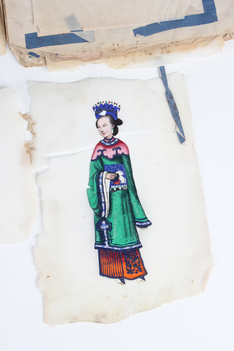 A group of ten Chinese Canton export watercolours on rice paper paintings, late 19th century, each - Image 13 of 18