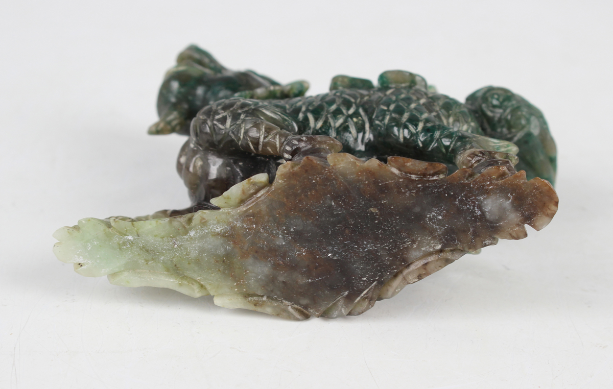 A Chinese jade pendant with wood stand, mid-20th century, the two-piece pendant with carved and - Image 13 of 22