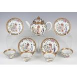 A Chinese famille rose export porcelain teapot and cover and four matching 'eggshell' porcelain