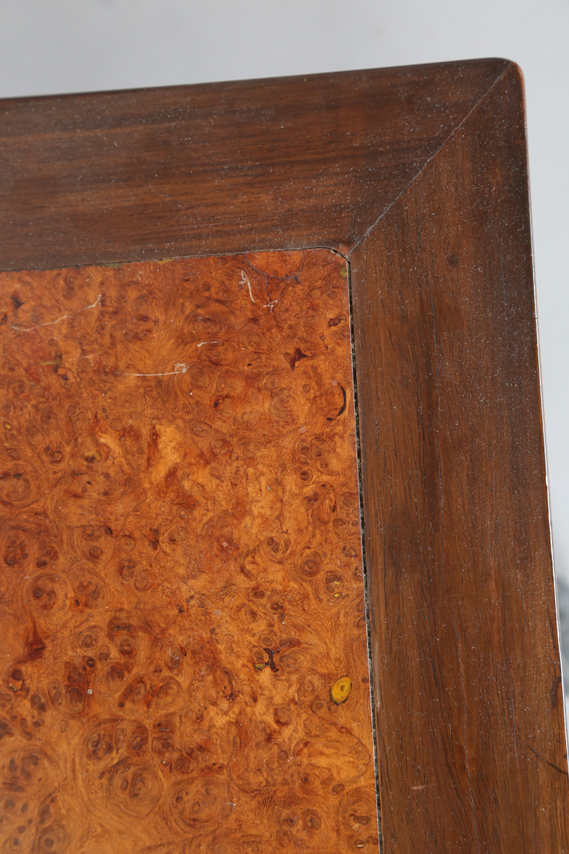 A Chinese hardwood low table, 20th century, the rectangular top inset with a burr wood panel, the - Image 16 of 20