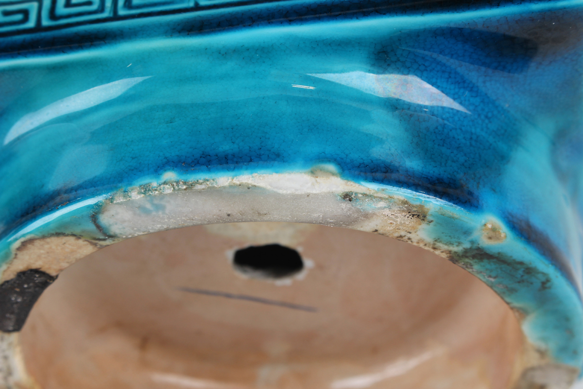 A Chinese turquoise glazed porcelain cong vase, late 19th century, each side moulded in relief - Image 4 of 10