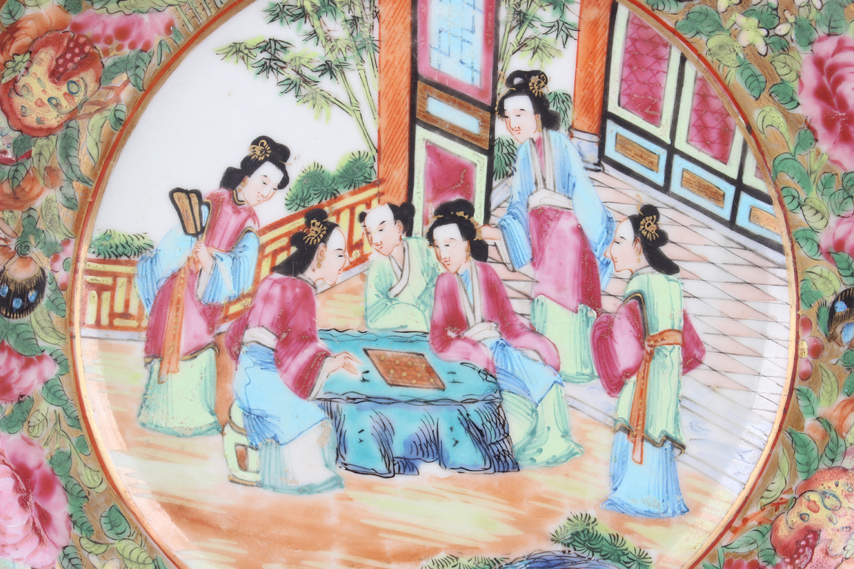 A set of six Chinese Canton famille rose porcelain plates, mid-19th century, each painted with a - Image 21 of 26