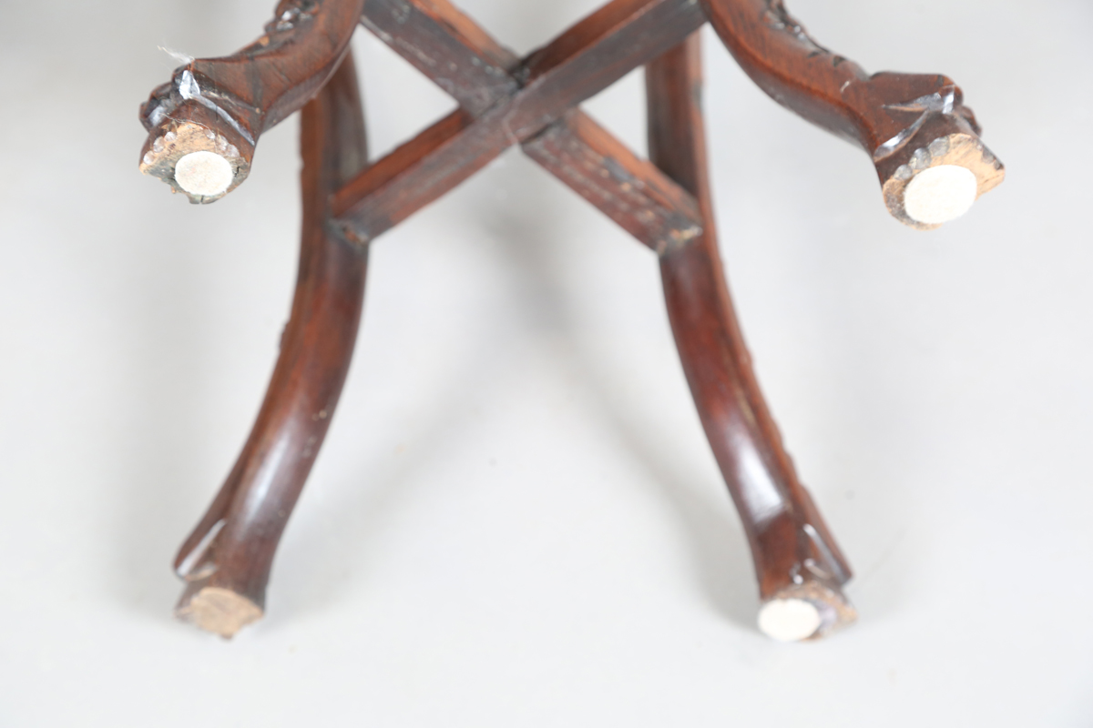 A pair of Chinese hardwood jardinière stands, late Qing dynasty, each circular top inset with a - Image 2 of 33