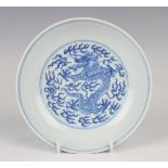 A Chinese blue and white porcelain saucer dish, mark and period of Daoguang, the centre painted with