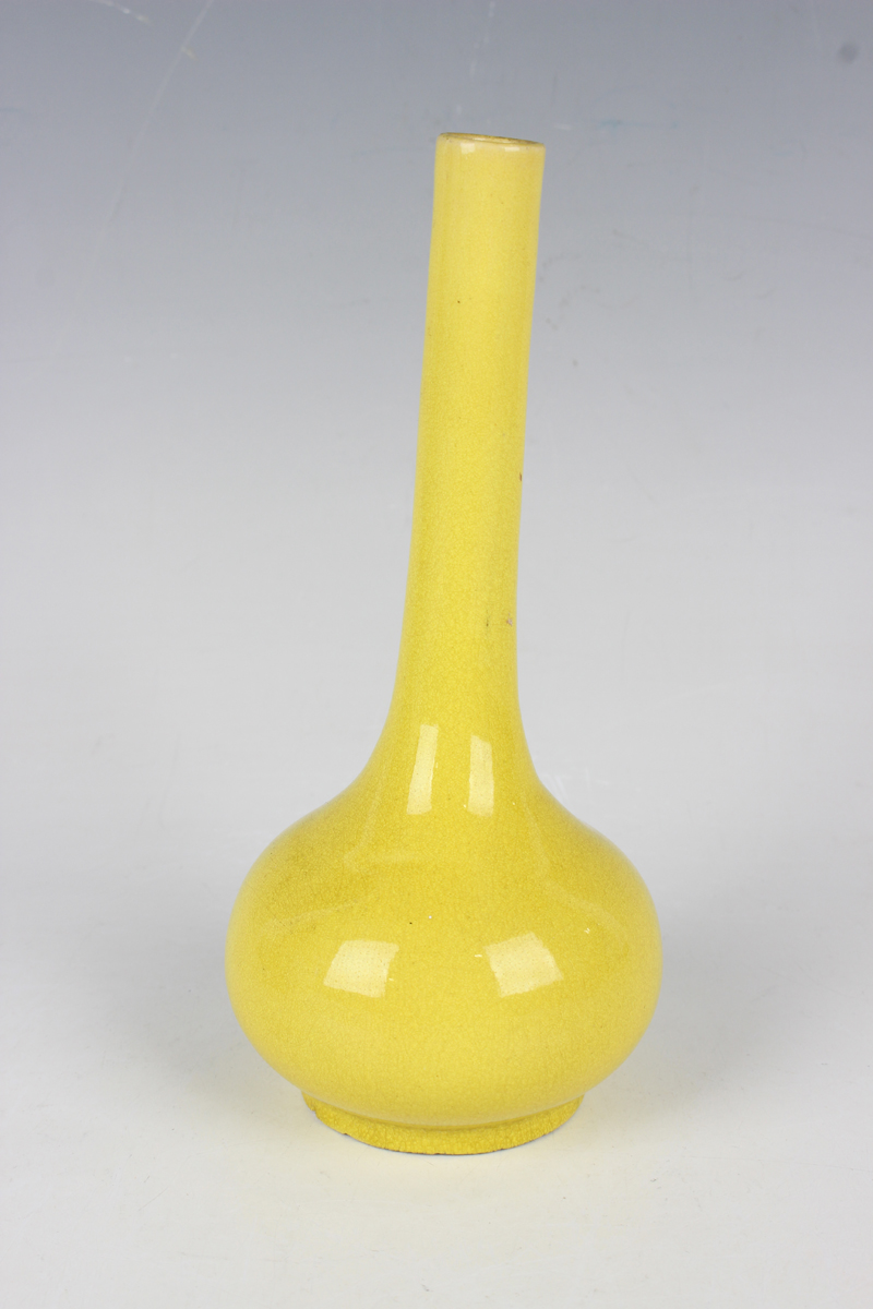 A Chinese yellow glazed pottery bottle vase, late 19th century, with fine crackled glaze, height - Image 13 of 15