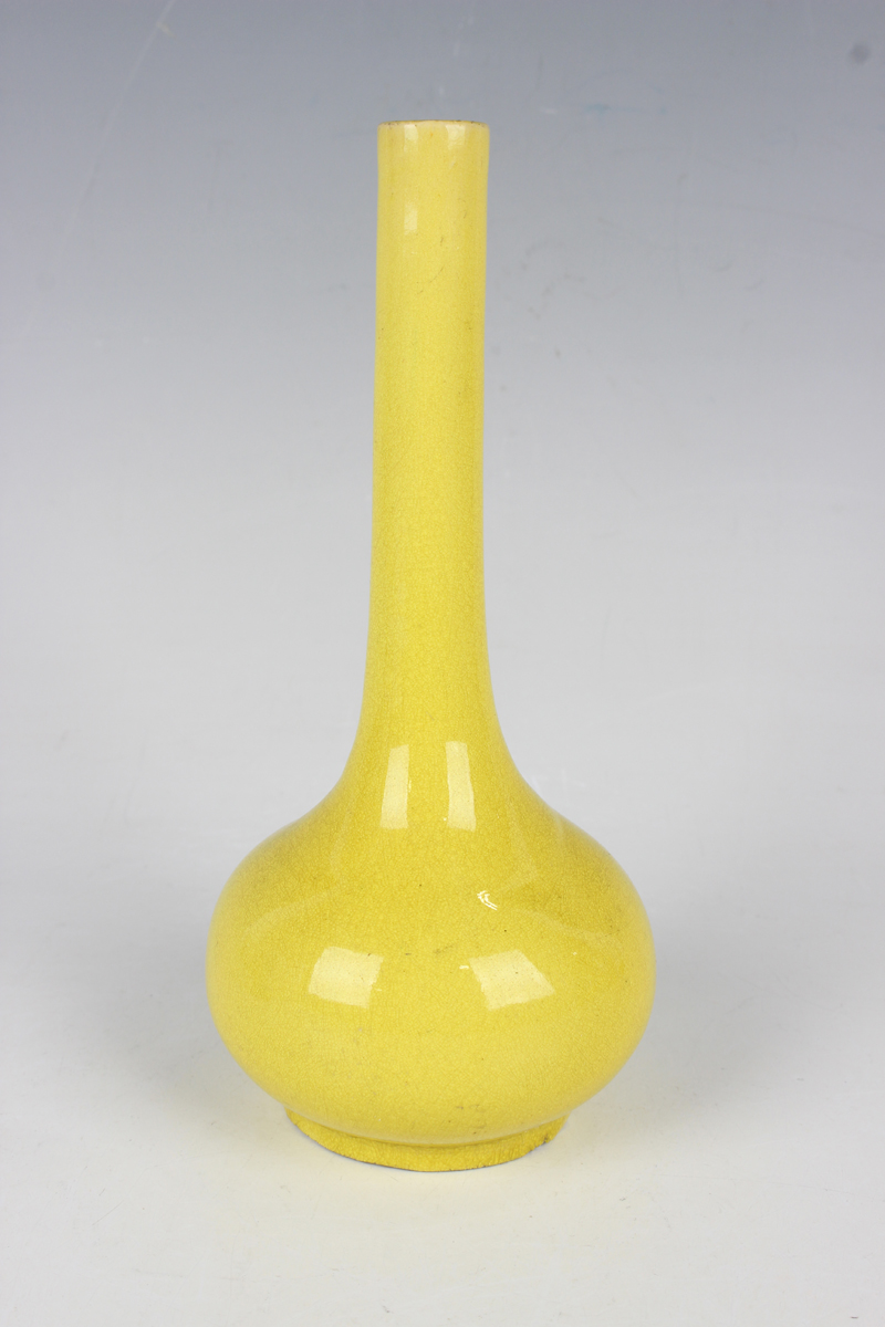 A Chinese yellow glazed pottery bottle vase, late 19th century, with fine crackled glaze, height - Image 14 of 15