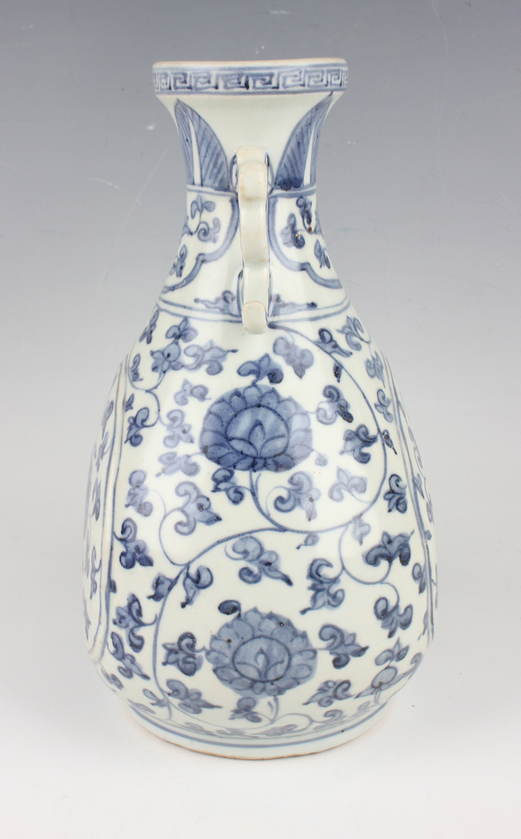 A Chinese Ming-style blue and white porcelain vase, the pear-form body painted with lotus and - Image 7 of 7