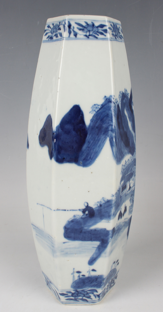 A pair of Chinese blue and white porcelain vases, mark of Kangxi but late 19th century, each of - Image 6 of 19