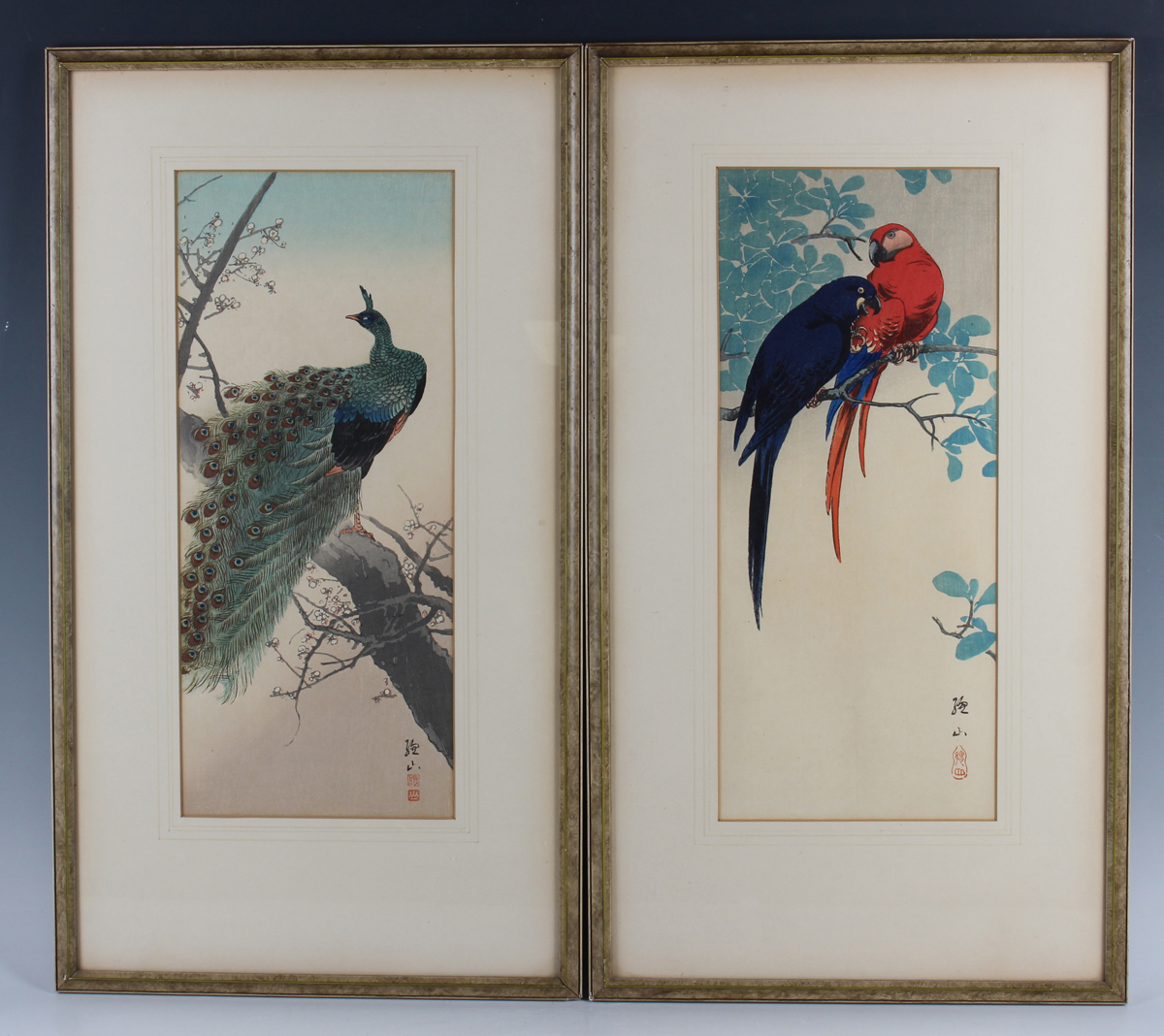 Sozan Ito (born 1884) - a pair of Japanese woodblock prints, early 20th century, depicting a peacock