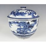 A Japanese Arita blue and white porcelain bowl and cover, Edo period, late 17th century, the steep-