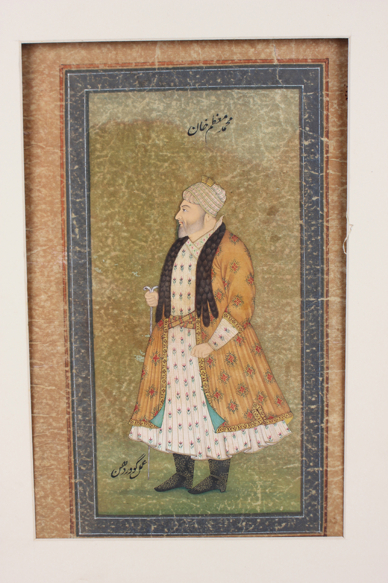 Two Indian Mughal School miniature watercolour paintings, 19th century, each depicting a full-length - Image 11 of 11