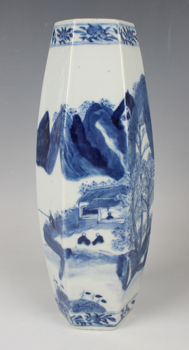 A pair of Chinese blue and white porcelain vases, mark of Kangxi but late 19th century, each of - Image 5 of 19