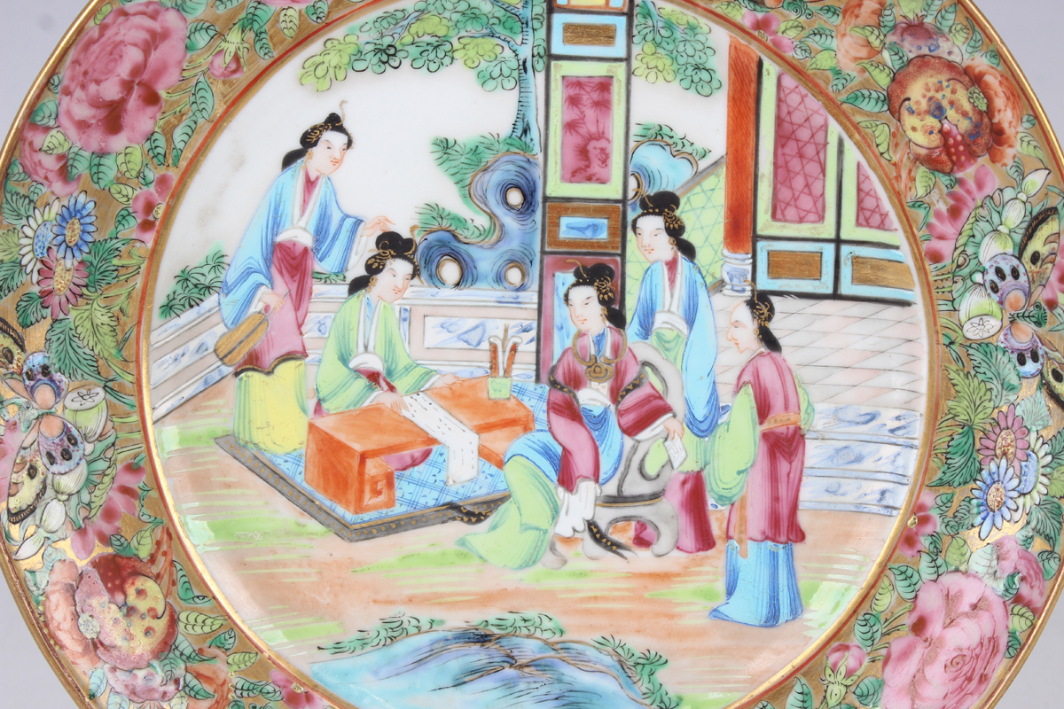 A set of six Chinese Canton famille rose porcelain plates, mid-19th century, each painted with a - Image 16 of 25