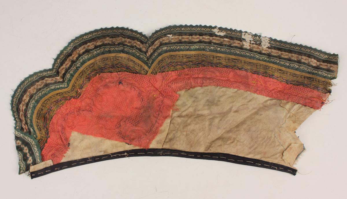 A small collection of Chinese export silkwork, late Qing dynasty, including a collar, decorated with - Image 33 of 43