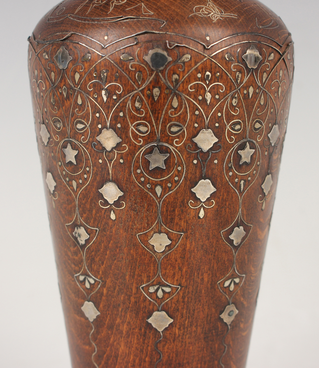 A pair of Islamic inlaid wooden vases, probably Syrian, early 20th century, each shouldered tapering - Image 24 of 28