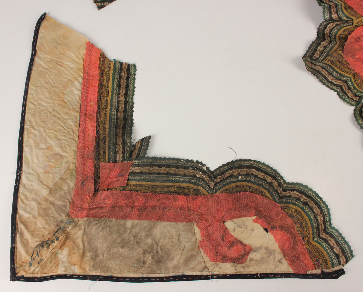 A small collection of Chinese export silkwork, late Qing dynasty, including a collar, decorated with - Image 36 of 43