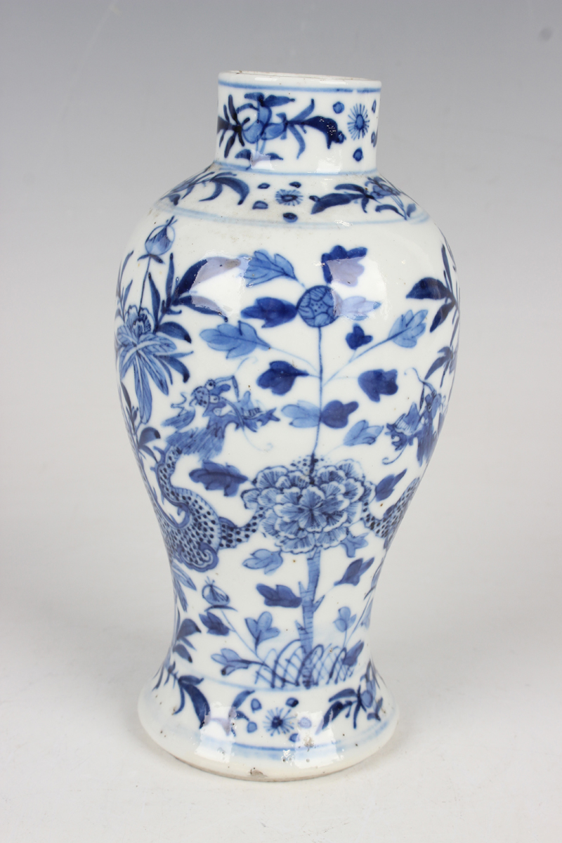 A small group of Chinese blue and white porcelain, mostly late 19th century, including a baluster - Image 29 of 36