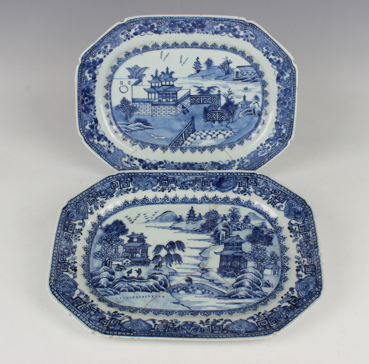 A group of six Chinese blue and white export porcelain meat dishes, Qianlong period, comprising four - Image 43 of 44