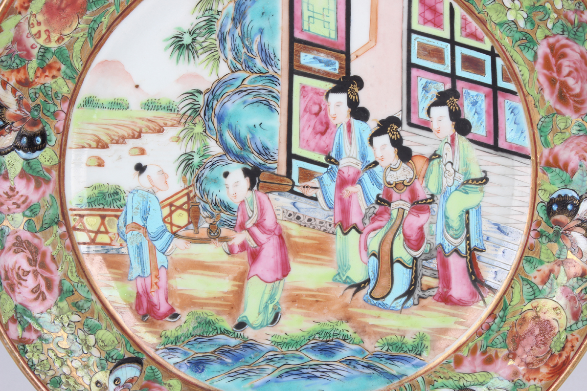 A set of six Chinese Canton famille rose porcelain plates, mid-19th century, each painted with a - Image 12 of 25