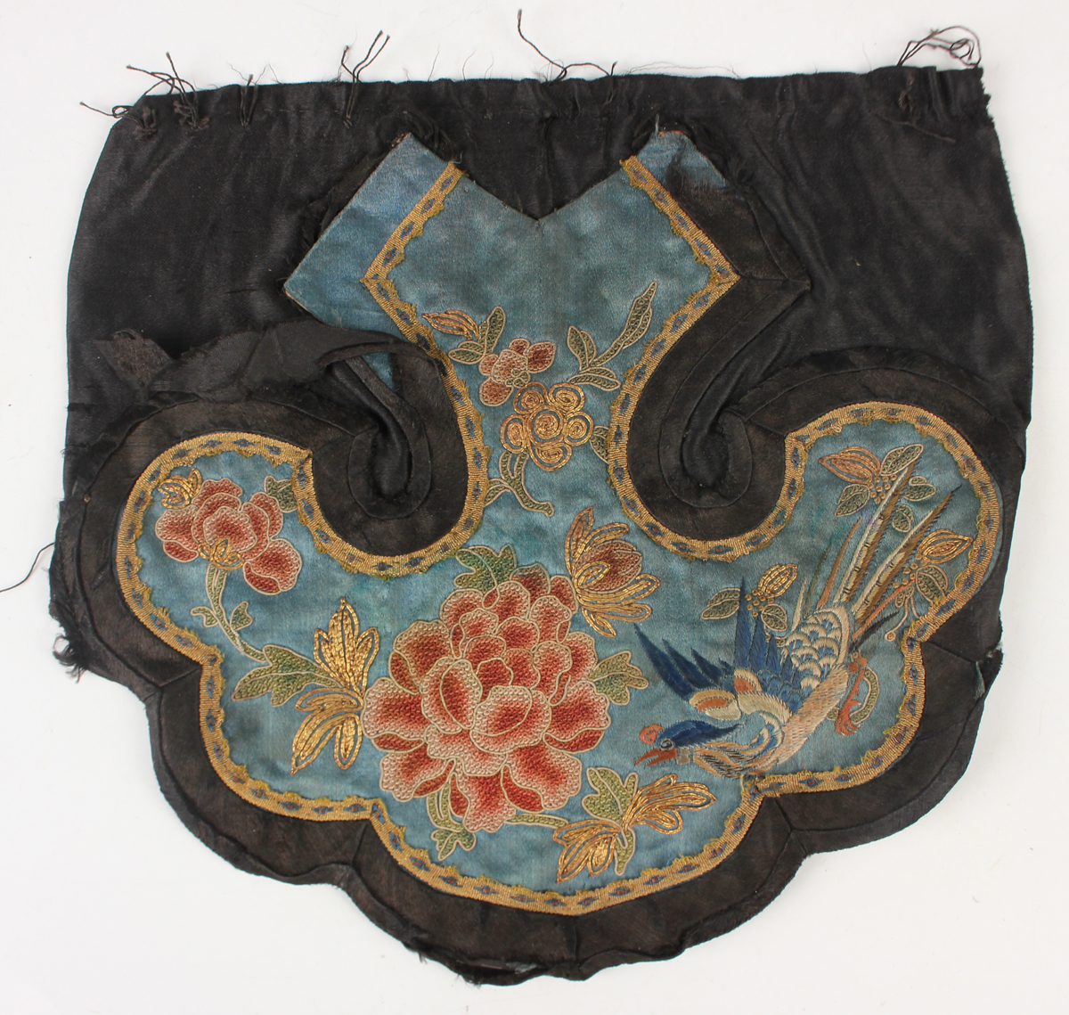 A small collection of Chinese export silkwork, late Qing dynasty, including a collar, decorated with - Image 12 of 43