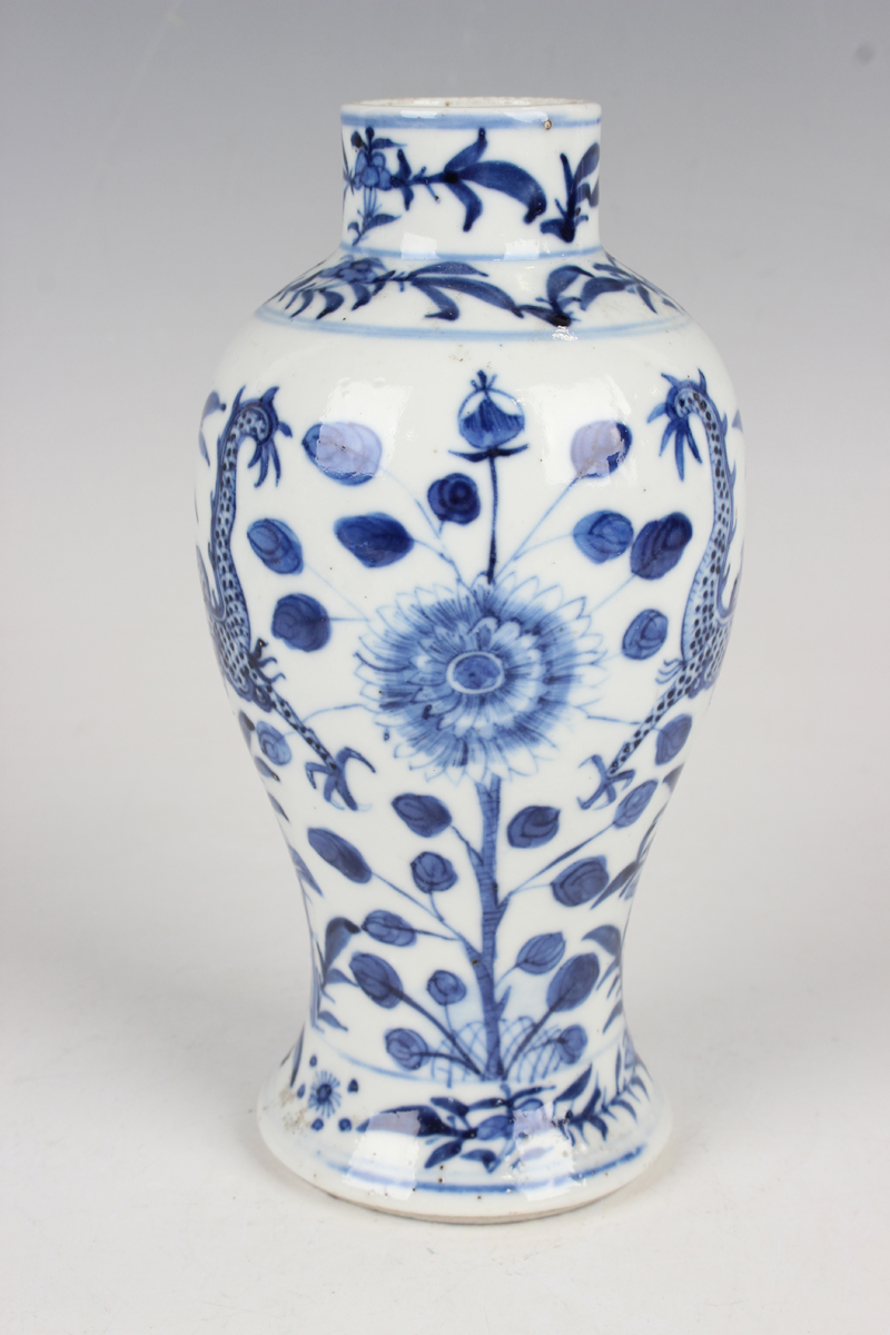 A small group of Chinese blue and white porcelain, mostly late 19th century, including a baluster - Image 27 of 36