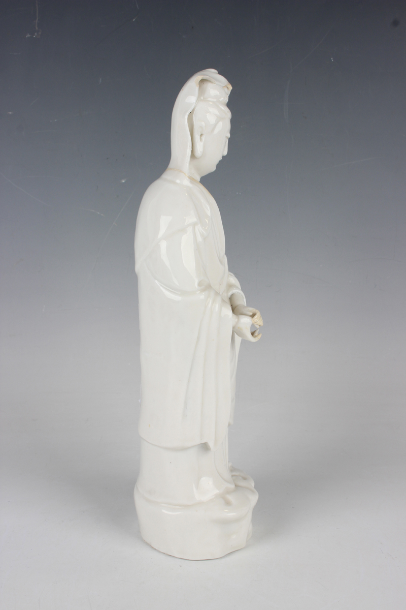 Two Chinese blanc-de-Chine porcelain figures of Guanyin, Qing dynasty, each modelled standing - Image 8 of 18