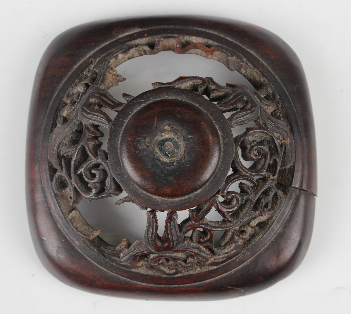 A Chinese brown patinated bronze censer of rounded square form, the body cast with fenghuang panels, - Image 5 of 9