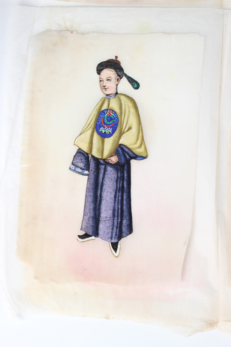A group of ten Chinese Canton export watercolours on rice paper paintings, late 19th century, each - Image 9 of 18