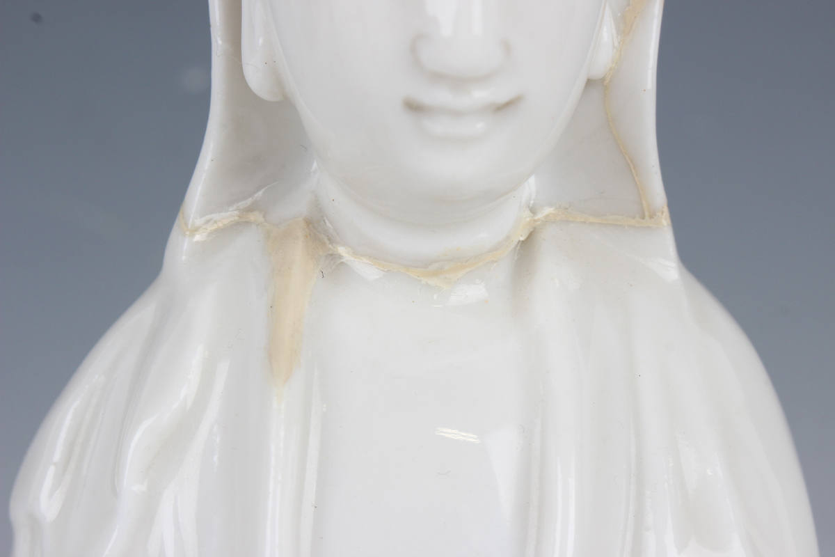 Two Chinese blanc-de-Chine porcelain figures of Guanyin, Qing dynasty, each modelled standing - Image 4 of 18