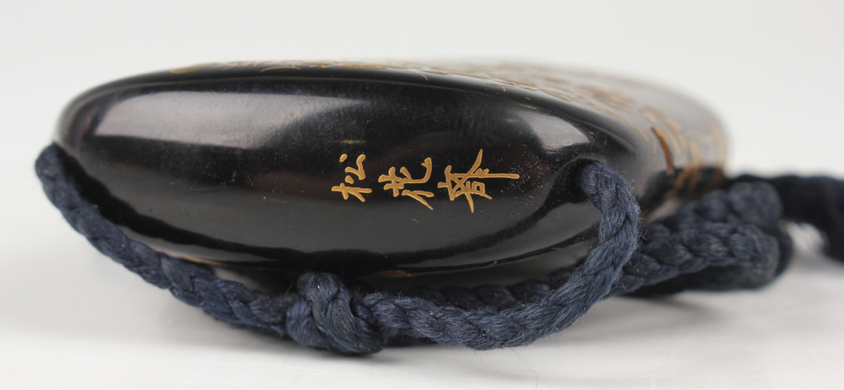 A Japanese lacquer three-case inro, Meiji period, of flattened oblong form, each side finely - Image 3 of 8