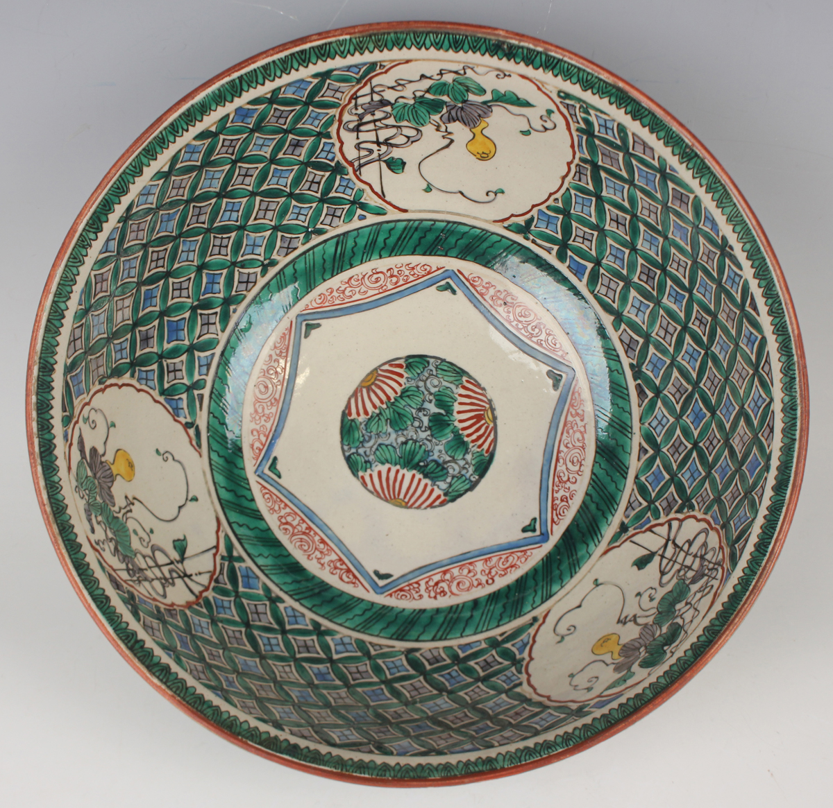 A Chinese famille rose millefleurs porcelain bowl, mark of Qianlong but Republic period, of flared - Image 30 of 37