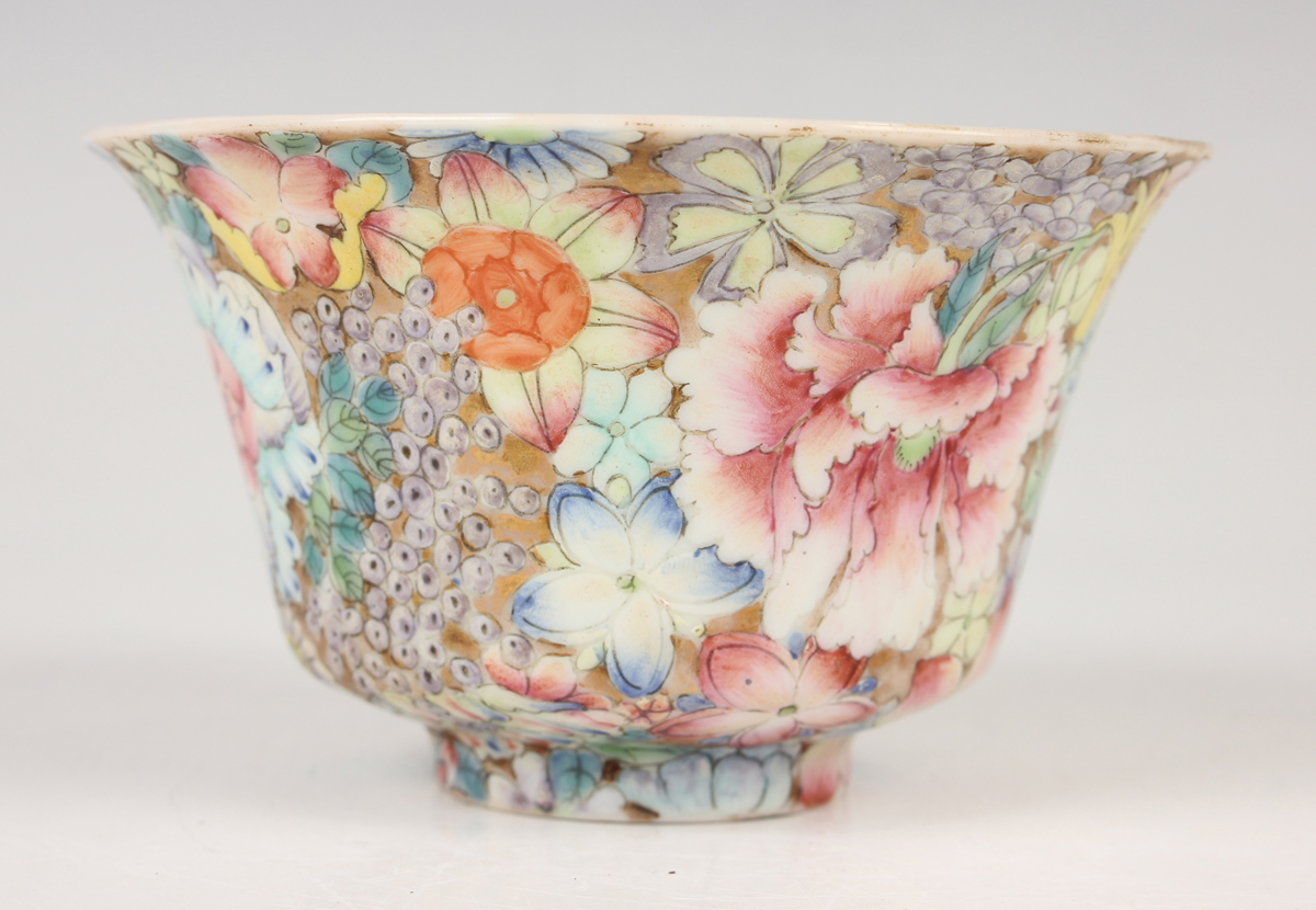 A Chinese famille rose millefleurs porcelain bowl, mark of Qianlong but Republic period, of flared - Image 36 of 37