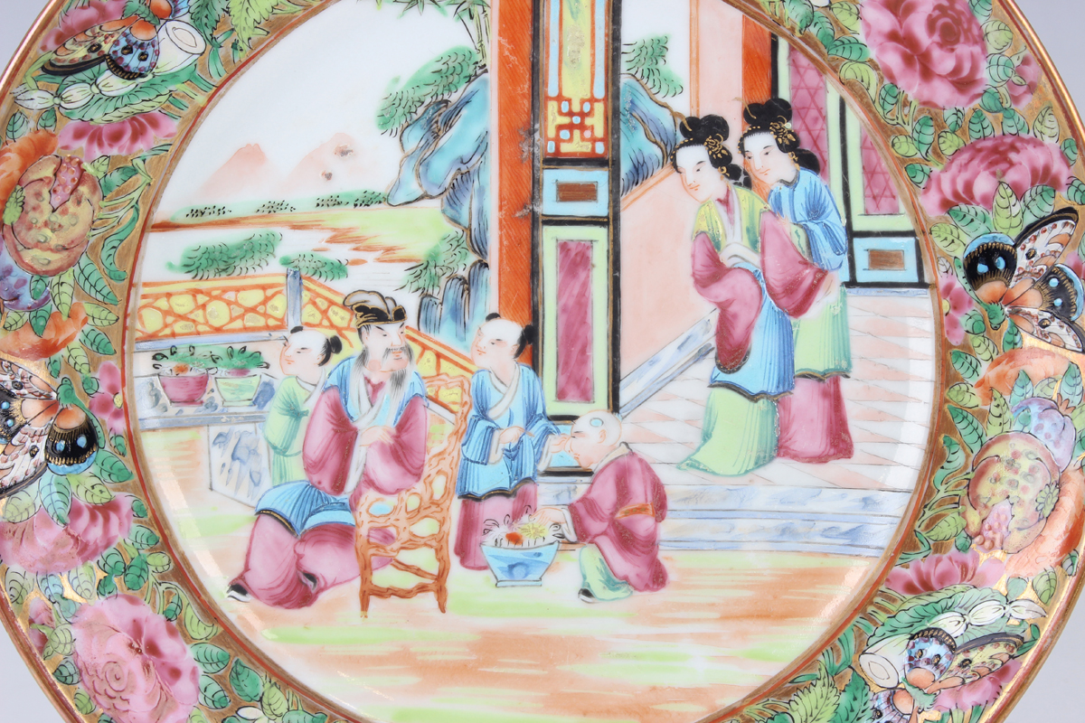 A set of six Chinese Canton famille rose porcelain plates, mid-19th century, each painted with a - Image 4 of 26
