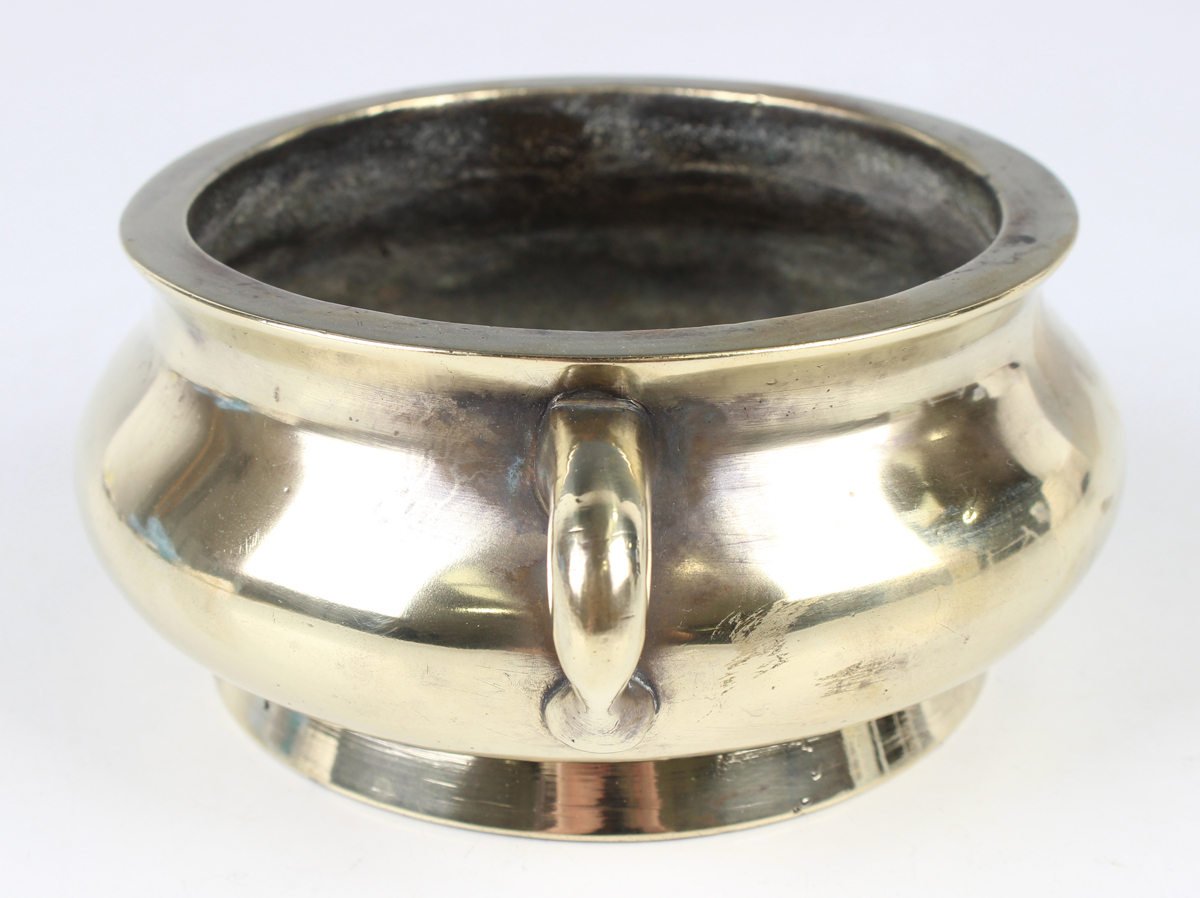 A Chinese polished bronze bombé censer, mark of Xuande but 19th century, the low-bellied circular - Image 7 of 7