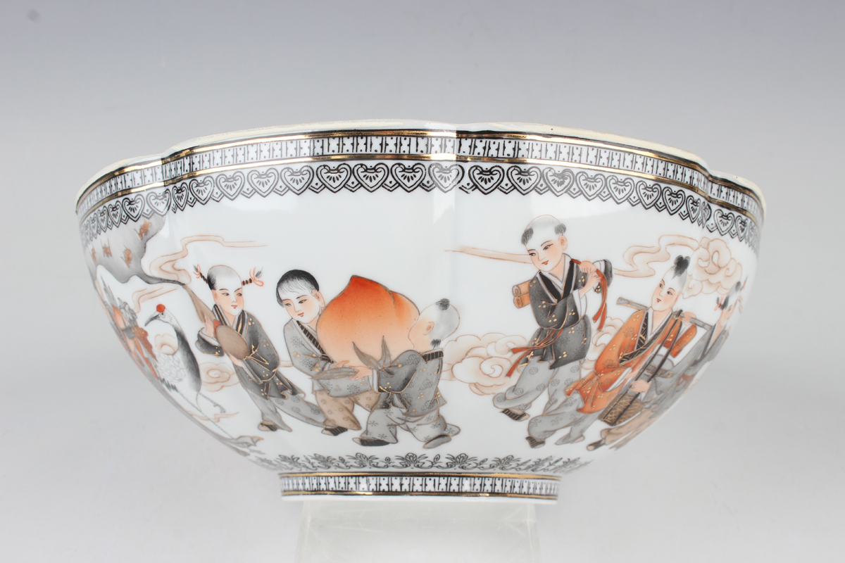 A Chinese eggshell porcelain bowl, mark of Qianlong but mid-to-late 20th century, of lobed - Image 9 of 10