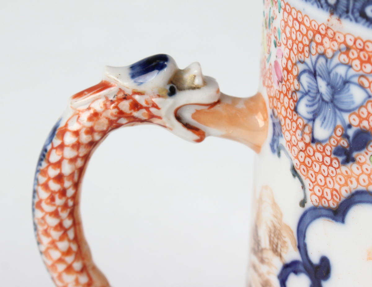 A Chinese famille rose export porcelain tankard, Qianlong period, the cylindrical body painted - Image 4 of 9