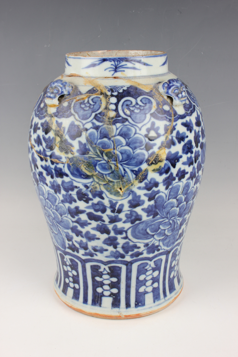 A Chinese blue and white porcelain vase, late 19th century, of baluster form, painted with flowers - Image 16 of 17