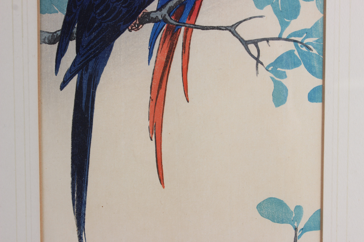 Sozan Ito (born 1884) - a pair of Japanese woodblock prints, early 20th century, depicting a peacock - Image 7 of 10